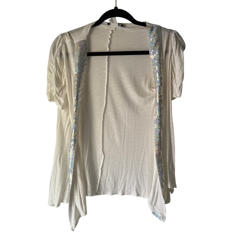 Y2K Deb White Cardigan Shrug w/ Sequin Trim‎ Size M Fairycore Going Out